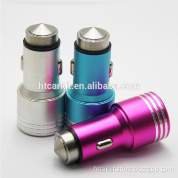 2017 New Premium Aluminum 3.1A Universal Dual Port USB Car Charger with Life Hammer Function for Apple and Android Devices